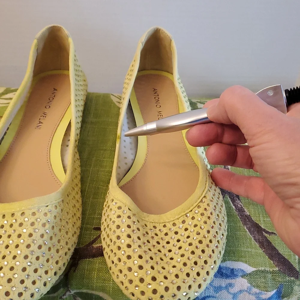 Antonio Melani Yellow Leather Ballet Flats with Rhinestones, Size 10 Medium - Picture 13 of 14
